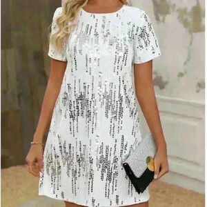 Sequin Tee Shirt Mini Dress Versatile Size Small Shift Dress Party  MINT